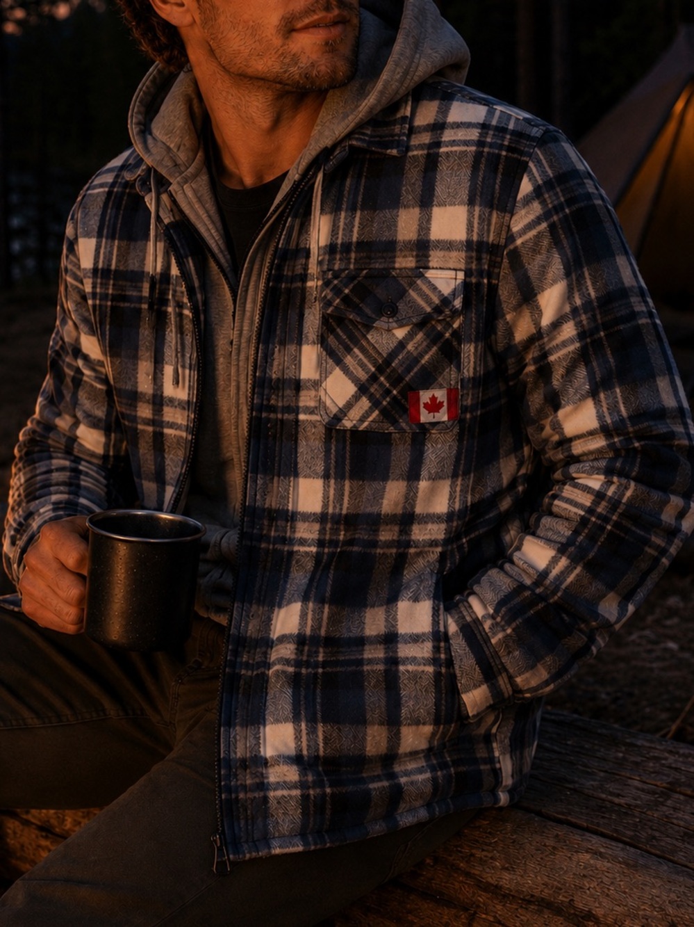 Pioneer Plaid Sweater Jacket Men’s XL Hooded Campfire Outdoor Workwear Fleece